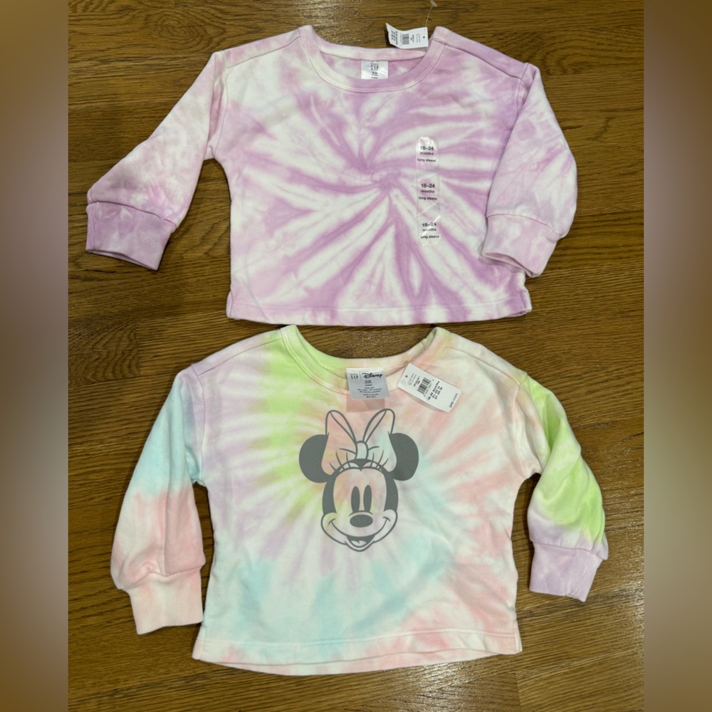 GAP Kids Pastel Tie Dye Sweatshirts Lot Minnie Mouse. 18-24 month NWT
